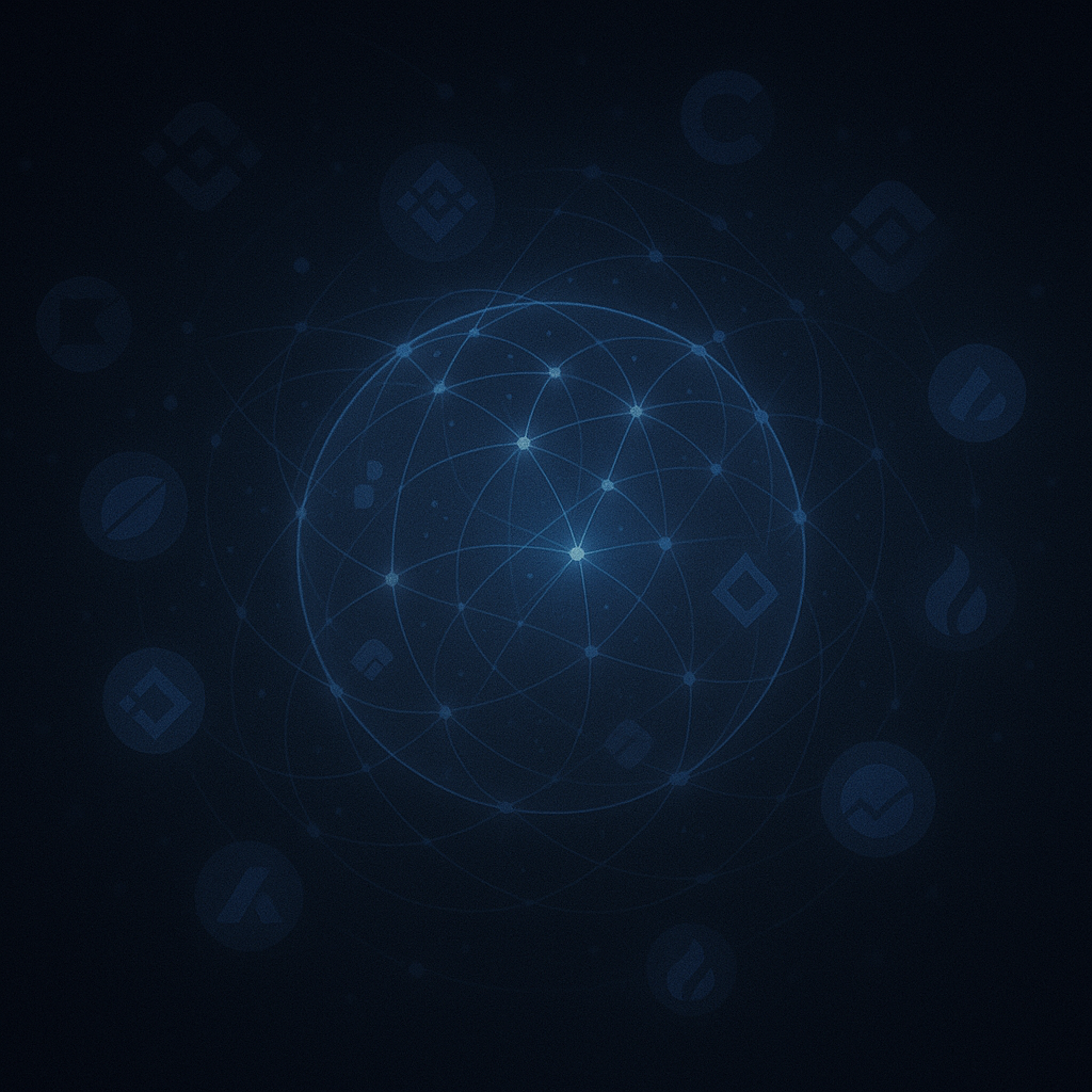 Dummy image showing logos of various crypto exchanges. Ratio 4:3